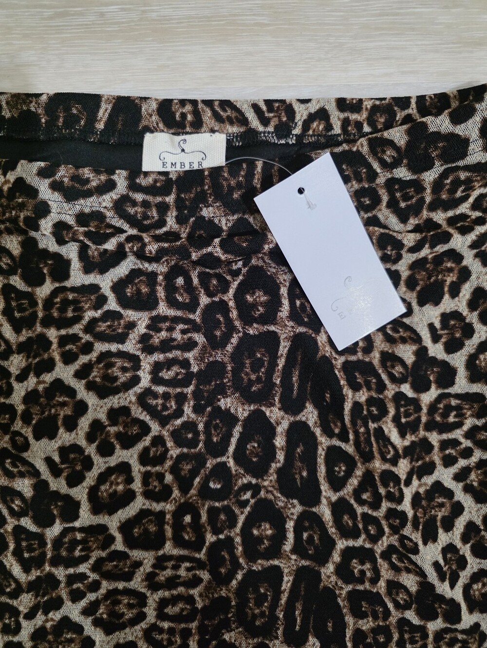 Ember NWT Leopard Mesh Lace Trim Midi Skirt - Picture 3 of 5